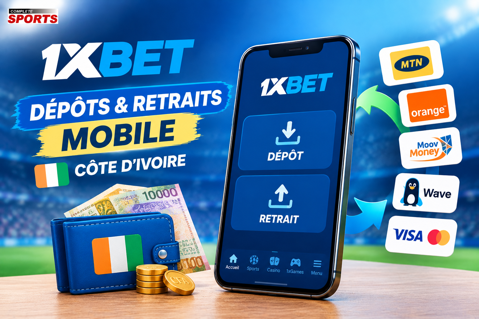 Dépôts et retraits mobile sur 1xBet Côte d'Ivoire