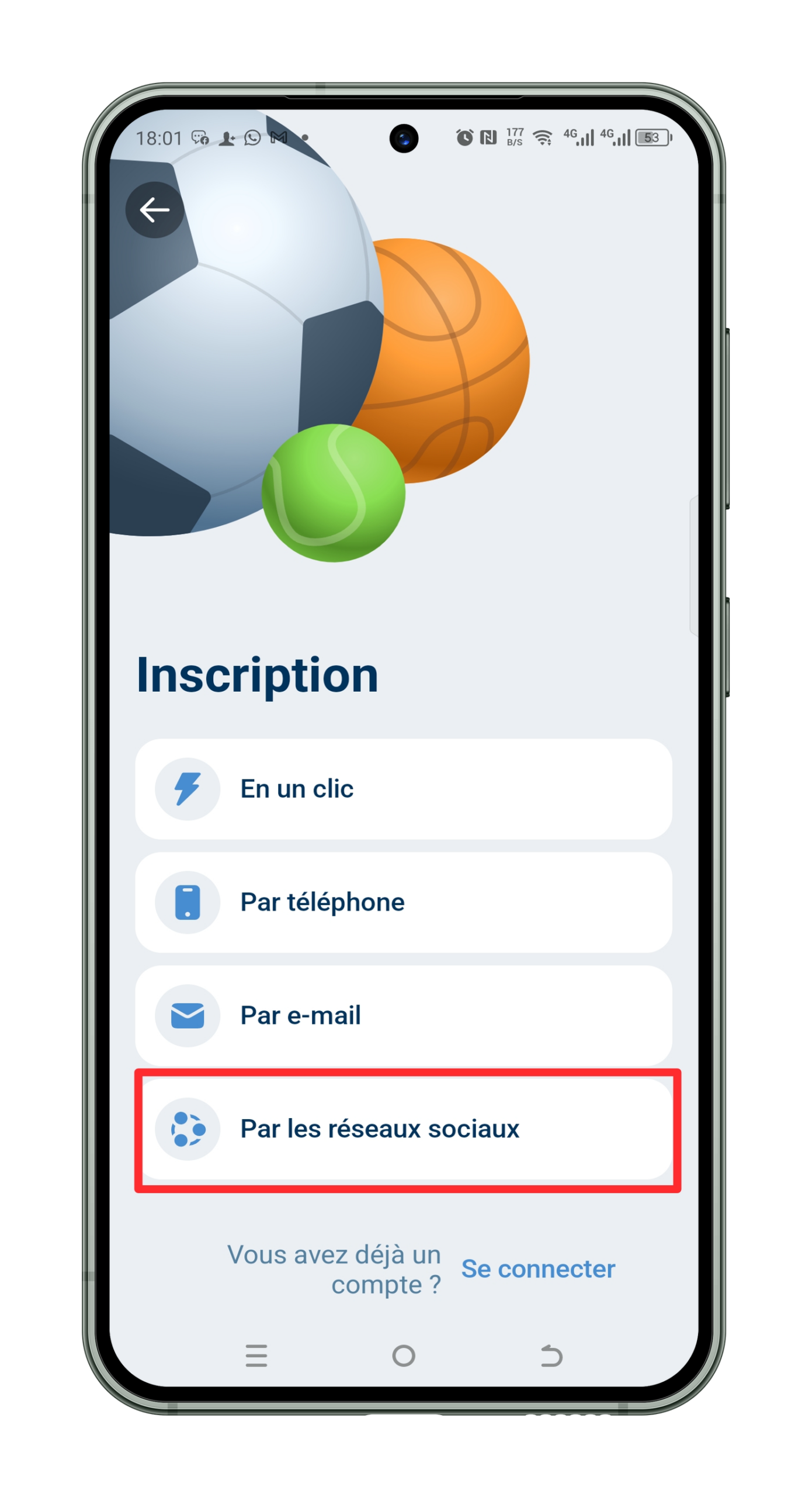 Inscription 1xbet via les réseaux sociaux