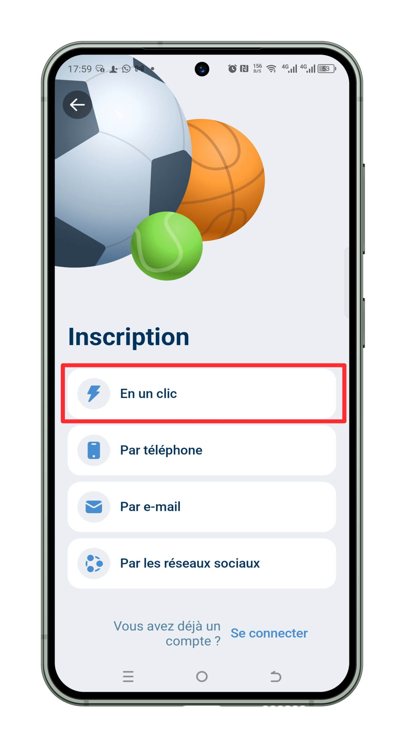 Inscription 1xbet en un clic