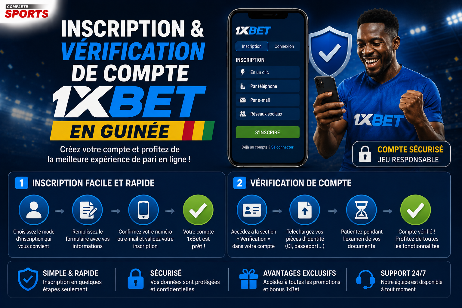 Inscription et Vérification de compte 1xBet Guinée