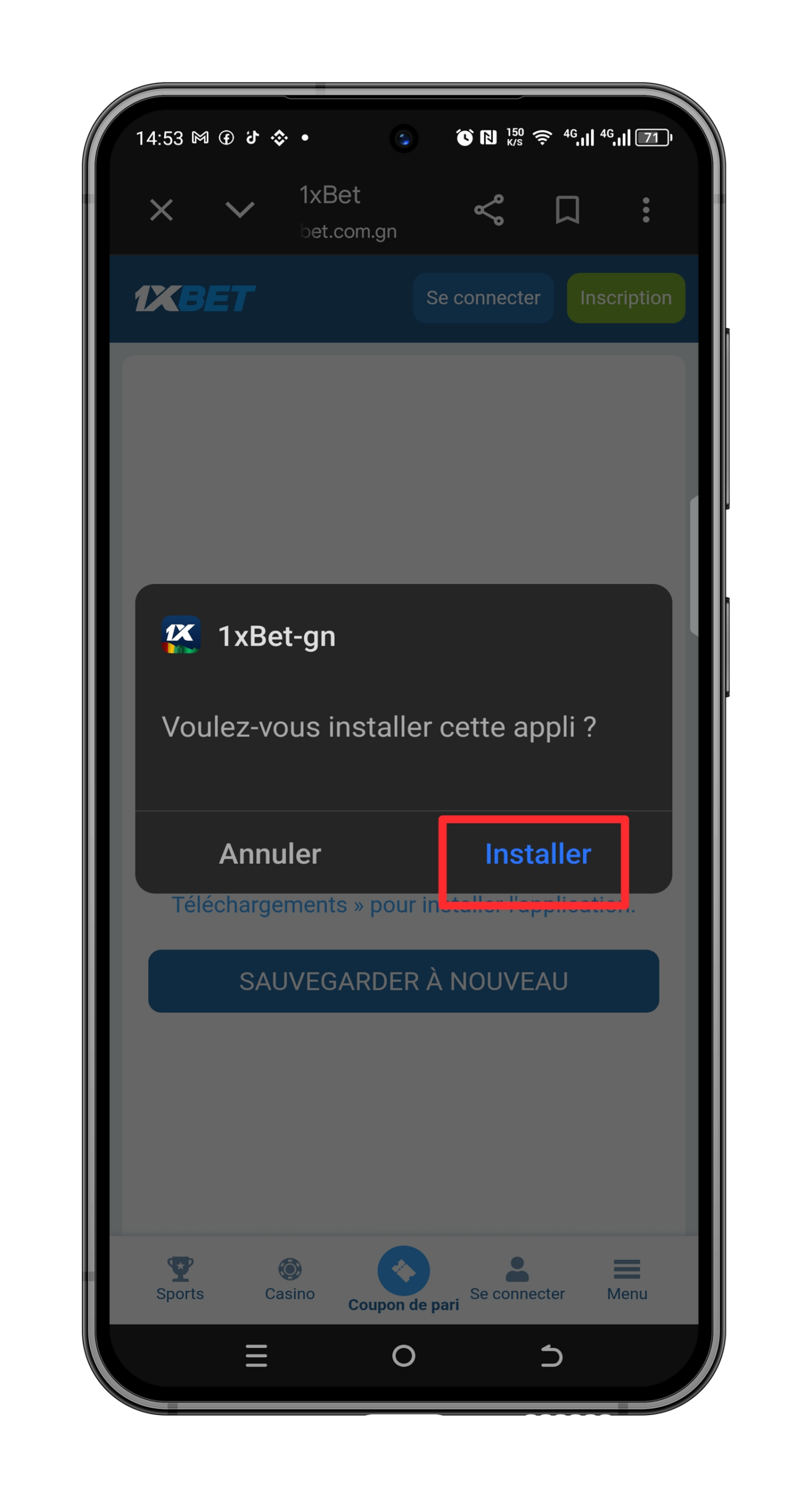Installer 1xBet Guinée sur Android