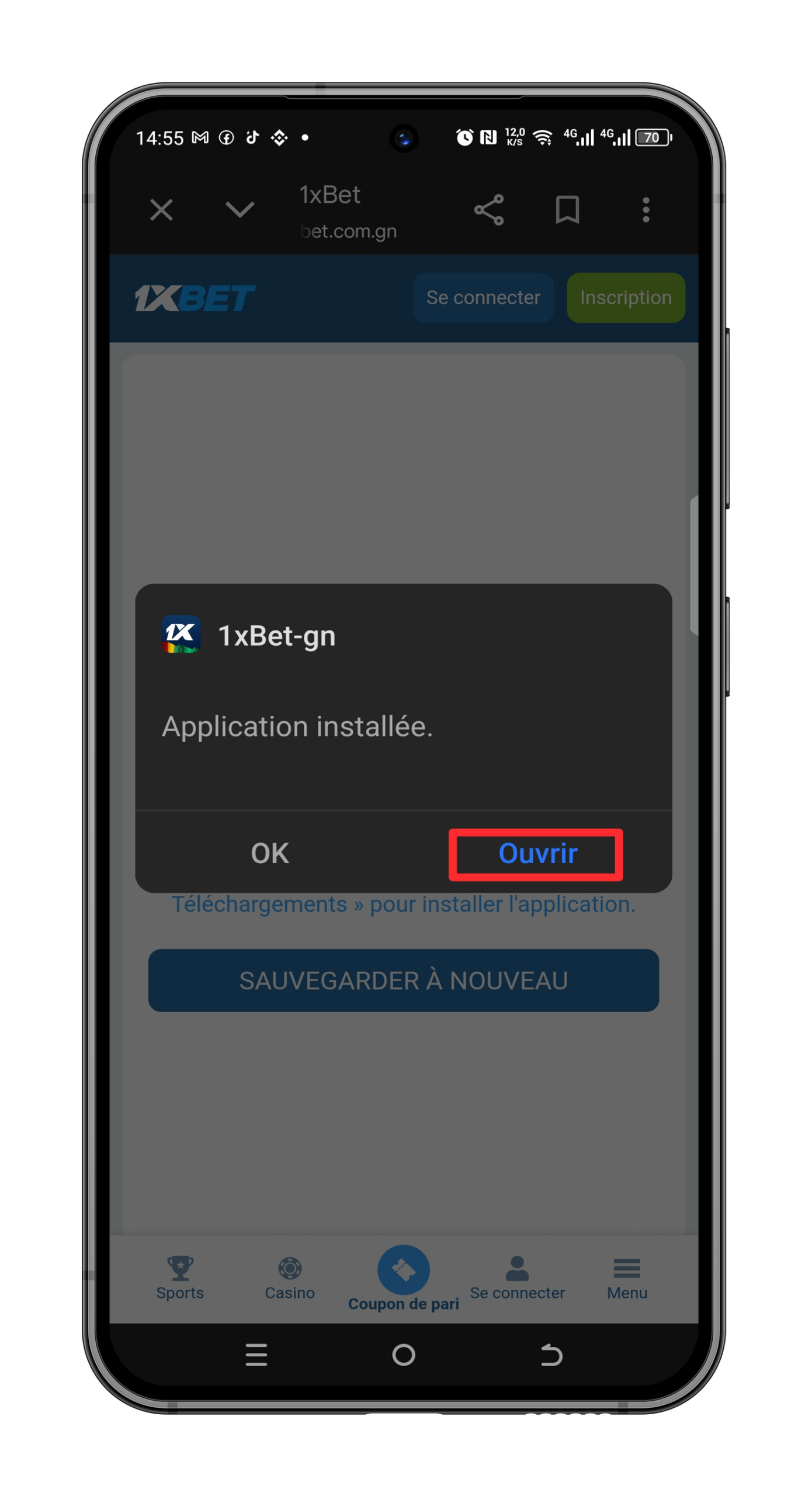 Ouvrez votre application 1xBet