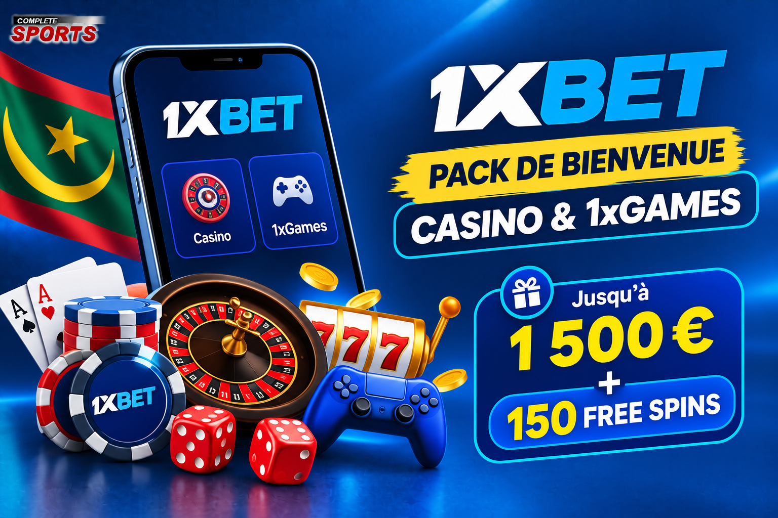 Pack de bienvenue Casino & 1xGames Jusqu'à 1 500 € + 150 Free Spins