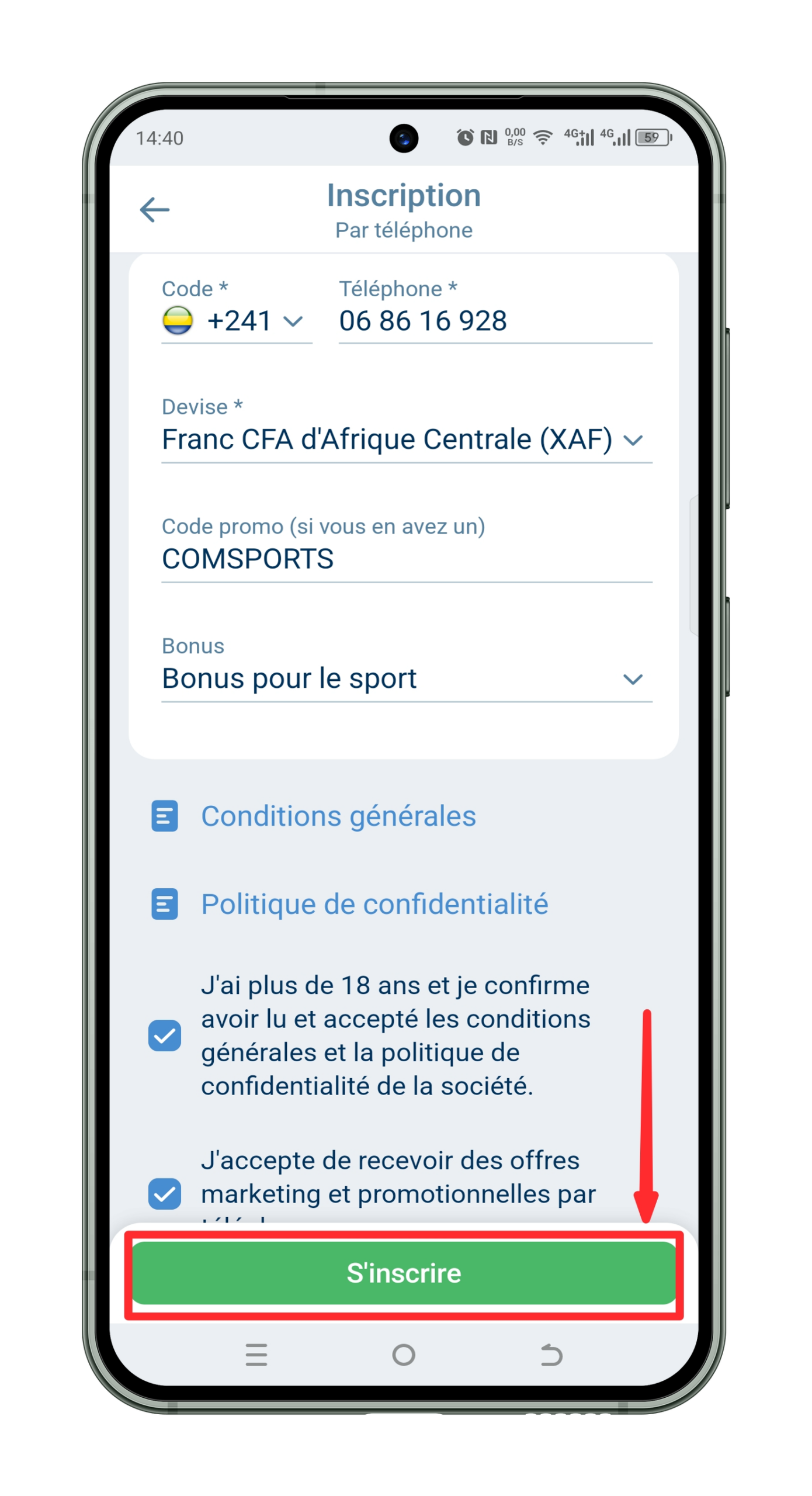 Validez la création de votre compte avec le code promo 1xbet Gabon