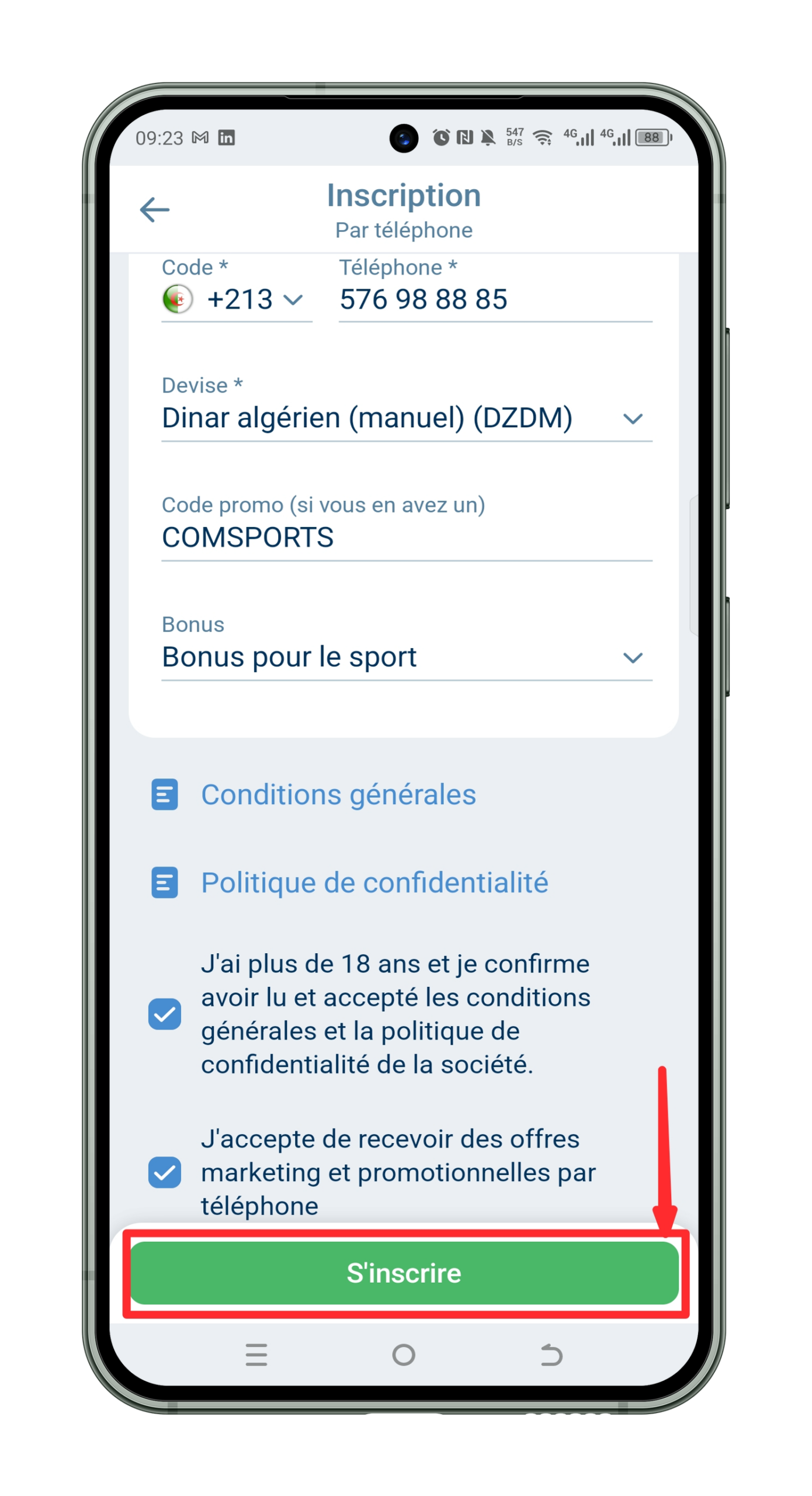 Validez votre inscription 1xbet