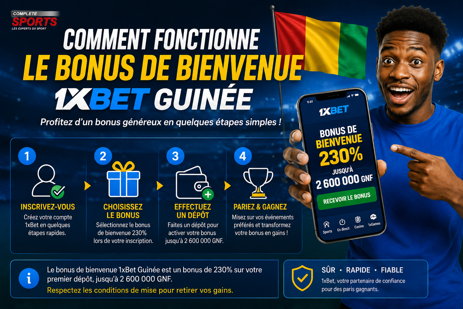 Voici comment fonctionne le bonus de bienvenue 1xBet Guinée
