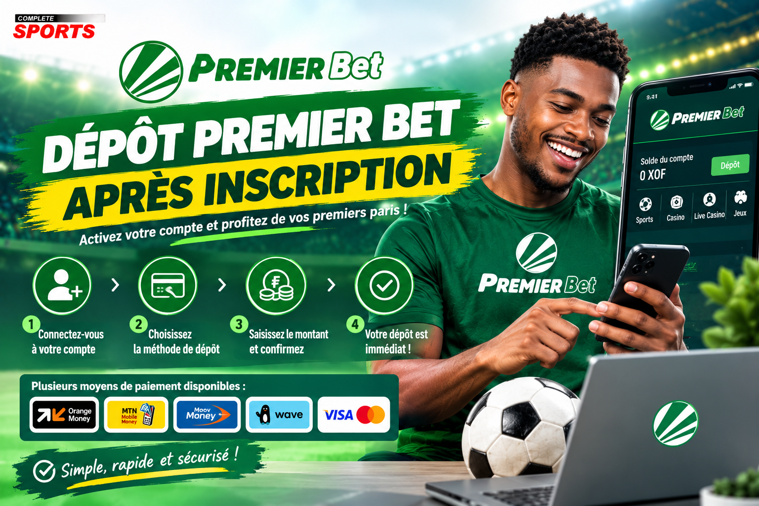 Dépôt Premier Bet après inscription