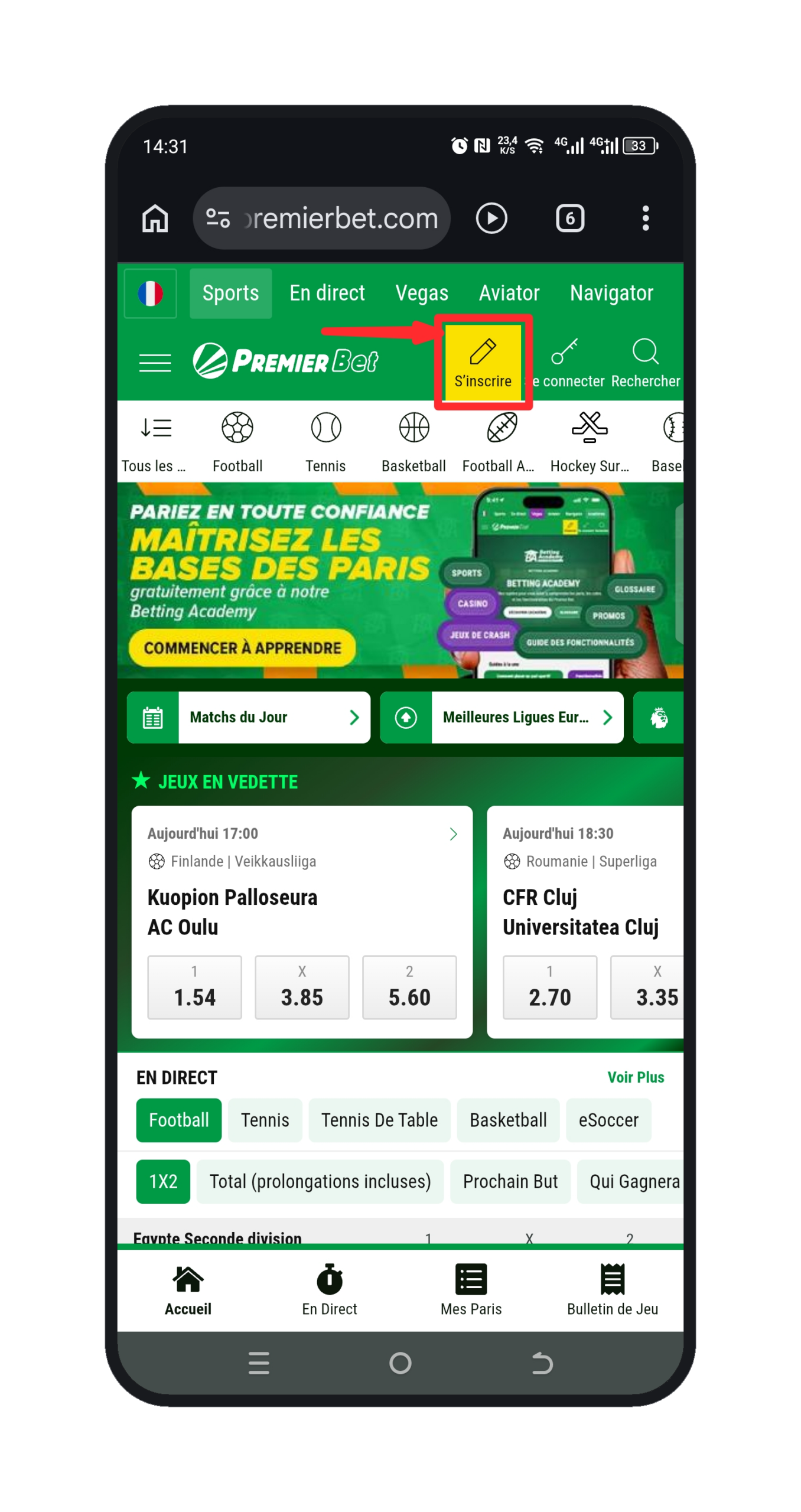 Trouvez le formulaire d'inscription Premier Bet
