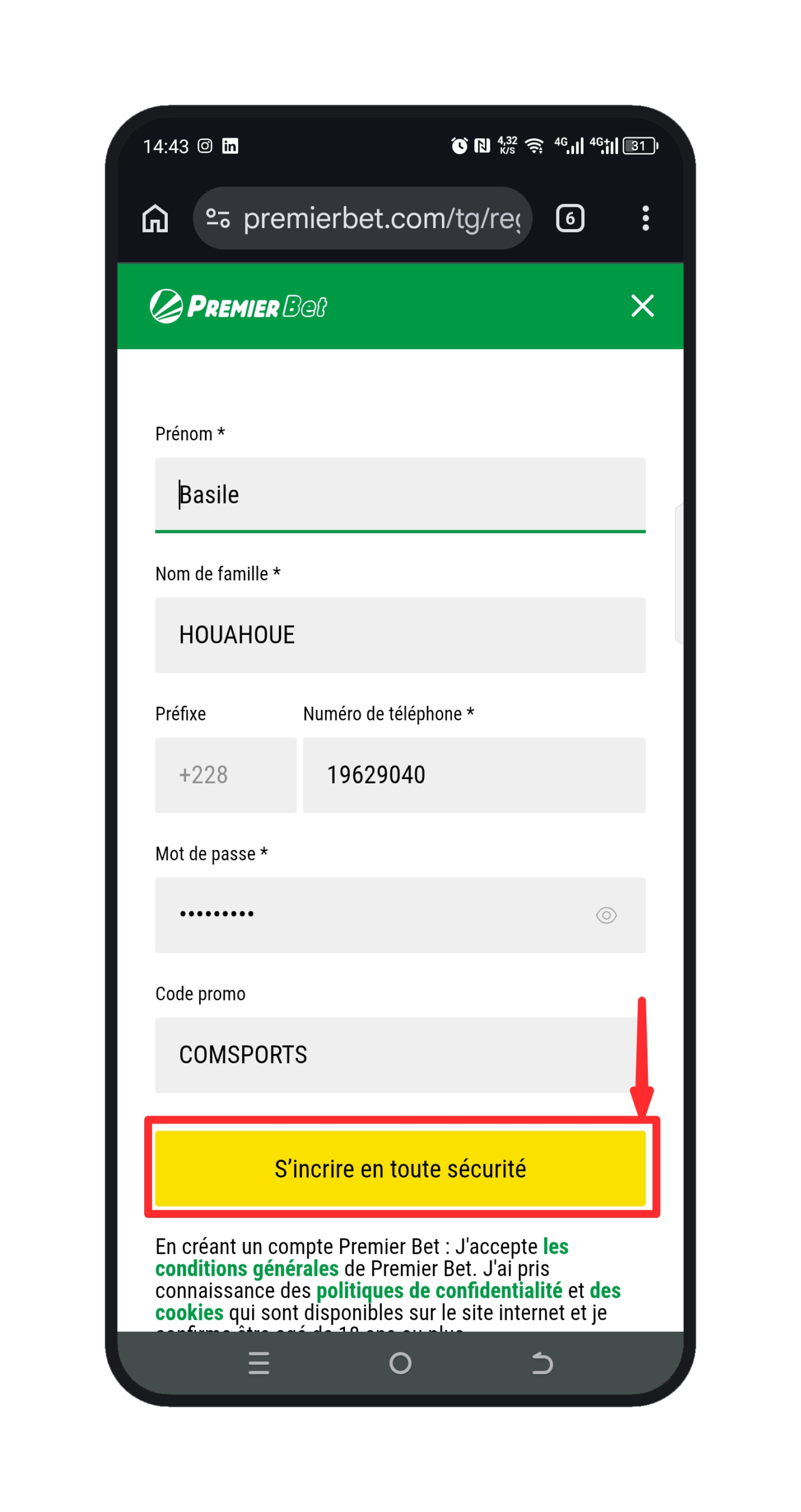 Valider votre inscription sur Premier Bet