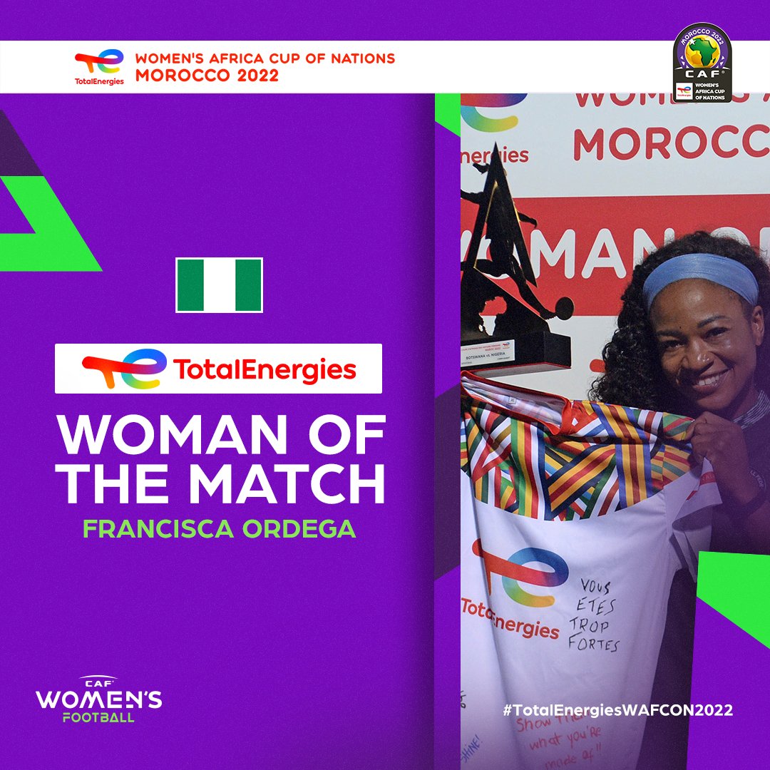 WAFCON 2022: NPFL Congratulates Ordega On Woman Of The Match Award